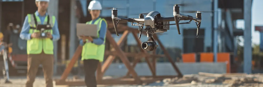 twee studenten aan het werk met een drone